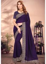 Vichitra Blooming Purple Party Wear Embroidery Work Saree